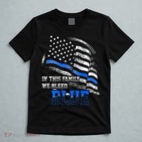 In This Family We Bleed Blue Police Blue Line Flag USA T-Shirt thumb 5