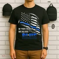 In This Family We Bleed Blue Police Blue Line Flag USA T-Shirt thumb 6