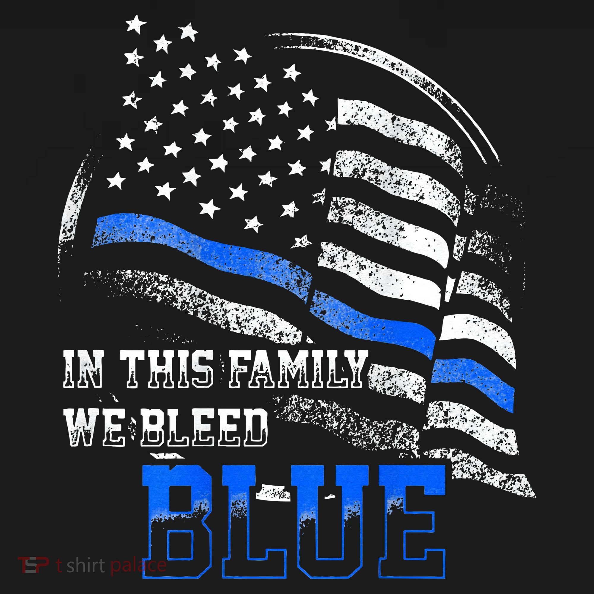 In This Family We Bleed Blue Police Blue Line Flag USA T-Shirt