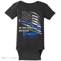 In This Family We Bleed Blue Police Blue Line Flag USA Baby Bodysuit thumb 0