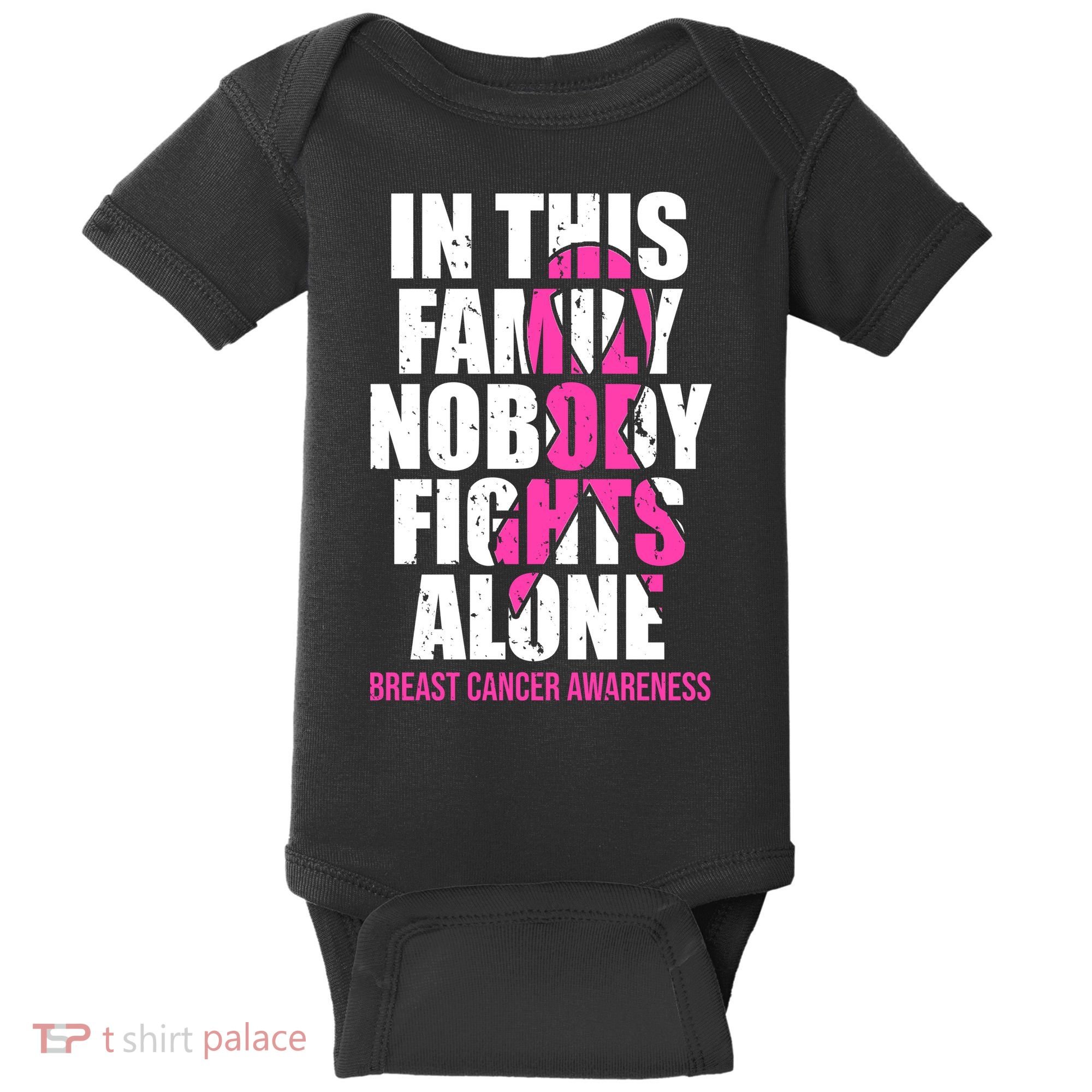 In This Family No One Fights Alone Breast Cancer Pink Ribbon Baby Bodysuit