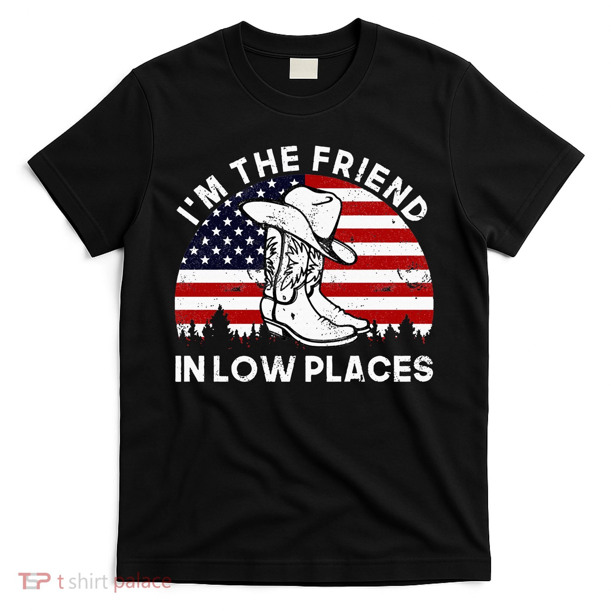IM The Friend In Low Places Vintage Cowboy Hat Usa Flag T-Shirt