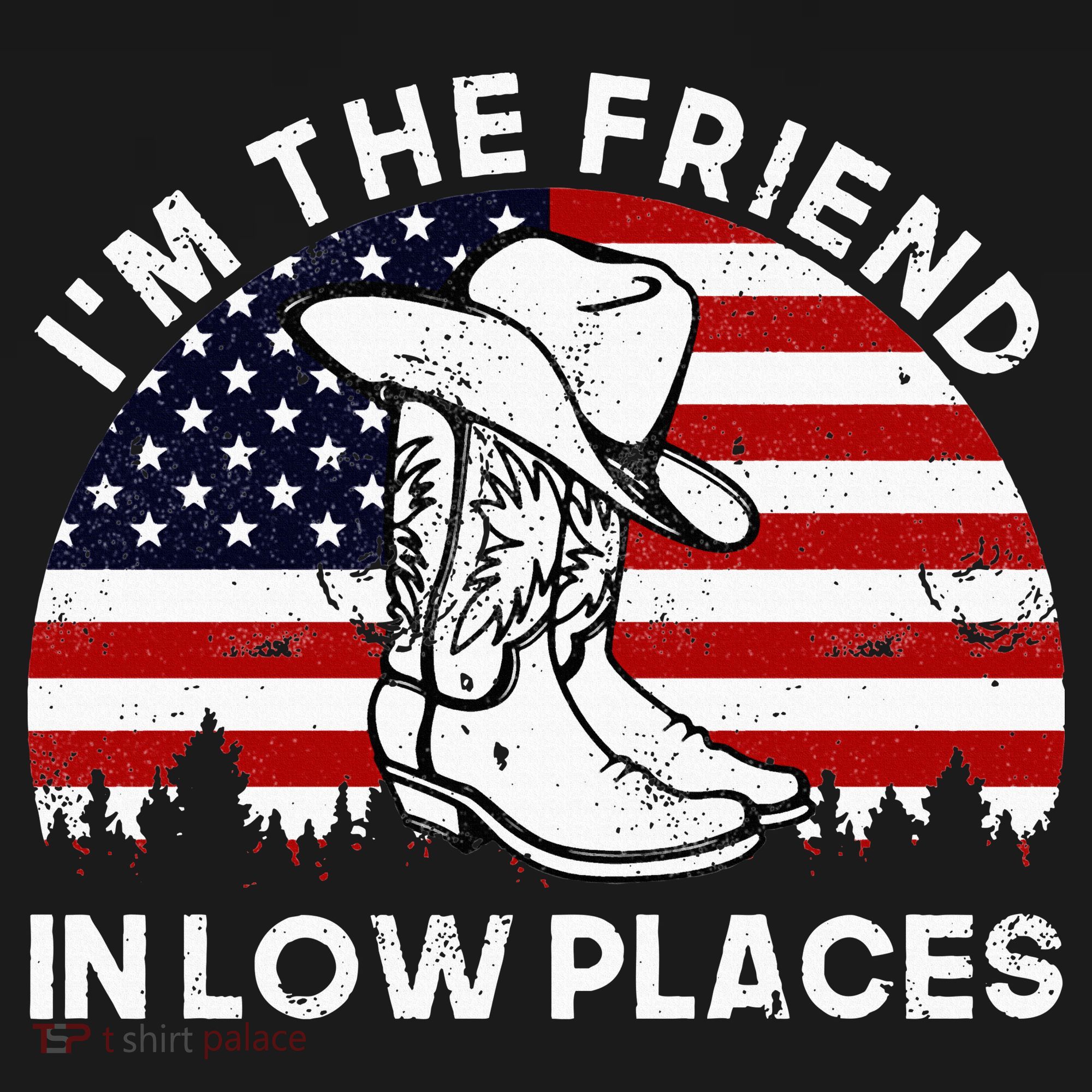 IM The Friend In Low Places Vintage Cowboy Hat Usa Flag T-Shirt