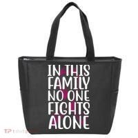 In This Family No One Fights Alone Breast Cancer Ribbon Tote Bag thumb 0