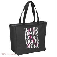 In This Family No One Fights Alone Breast Cancer Ribbon Tote Bag thumb 2