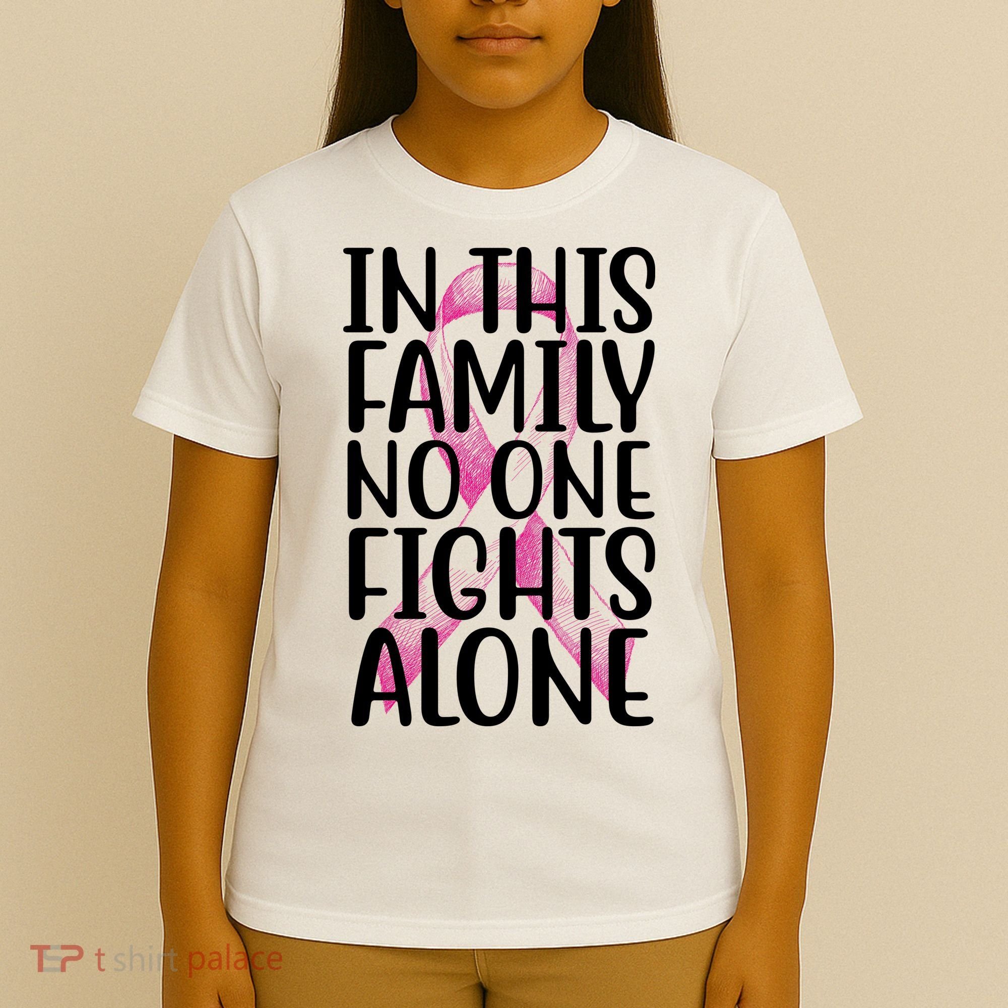 In This Family No One Fights Alone Breast Cancer Ribbon T-Shirt