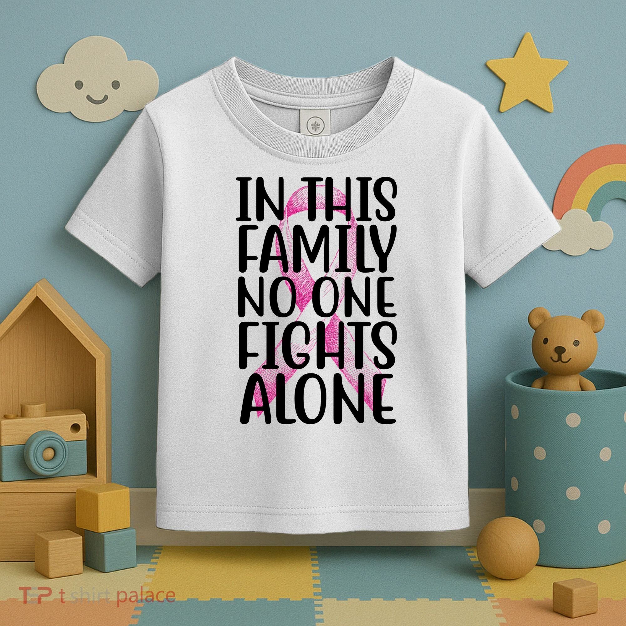 In This Family No One Fights Alone Breast Cancer Ribbon Toddler T-Shirt
