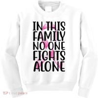 In This Family No One Fights Alone Breast Cancer Ribbon Kids Sweatshirt thumb 0