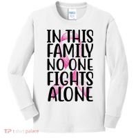 In This Family No One Fights Alone Breast Cancer Ribbon Kids Long Sleeve Shirt thumb 0