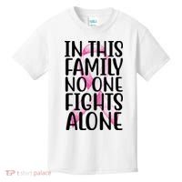 In This Family No One Fights Alone Breast Cancer Ribbon Kids T-Shirt thumb 0