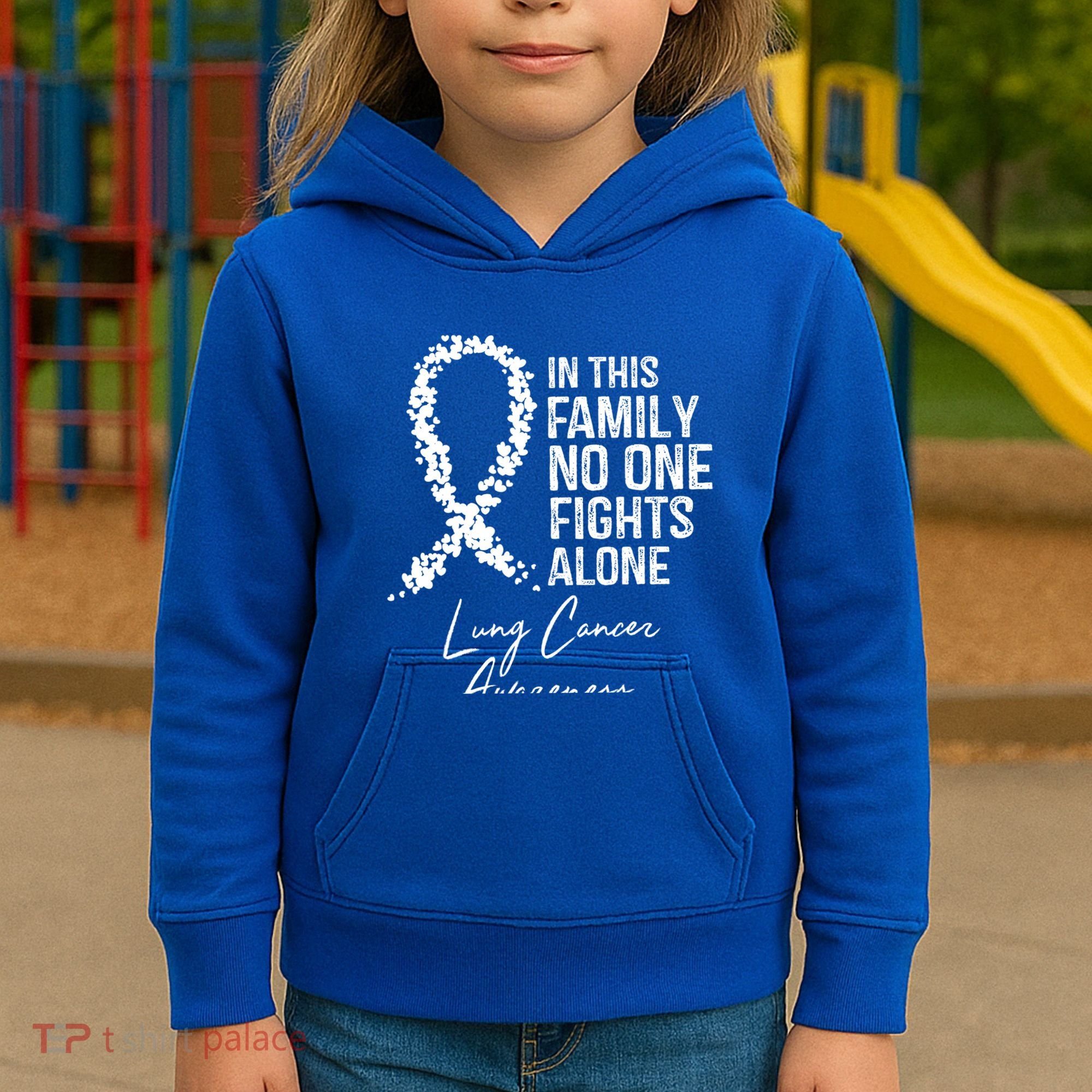 In This Family No One Fights Alone Gift Lung Cancer Kids Hoodie