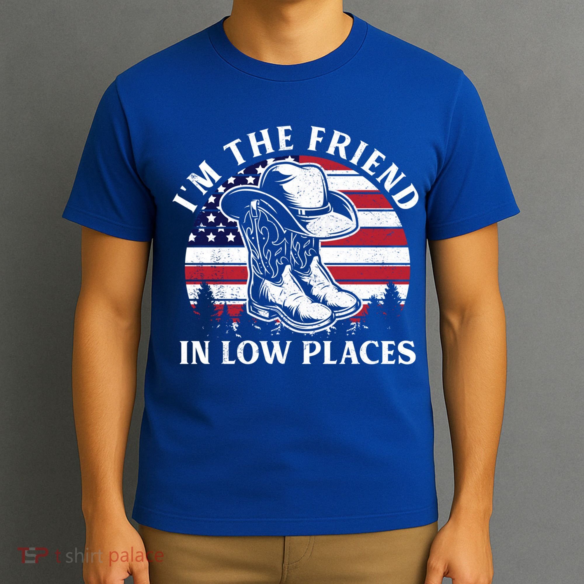 IM The Friend In Low Places Vintage Cow Hat Usa Flag Meaningful Gift T-Shirt