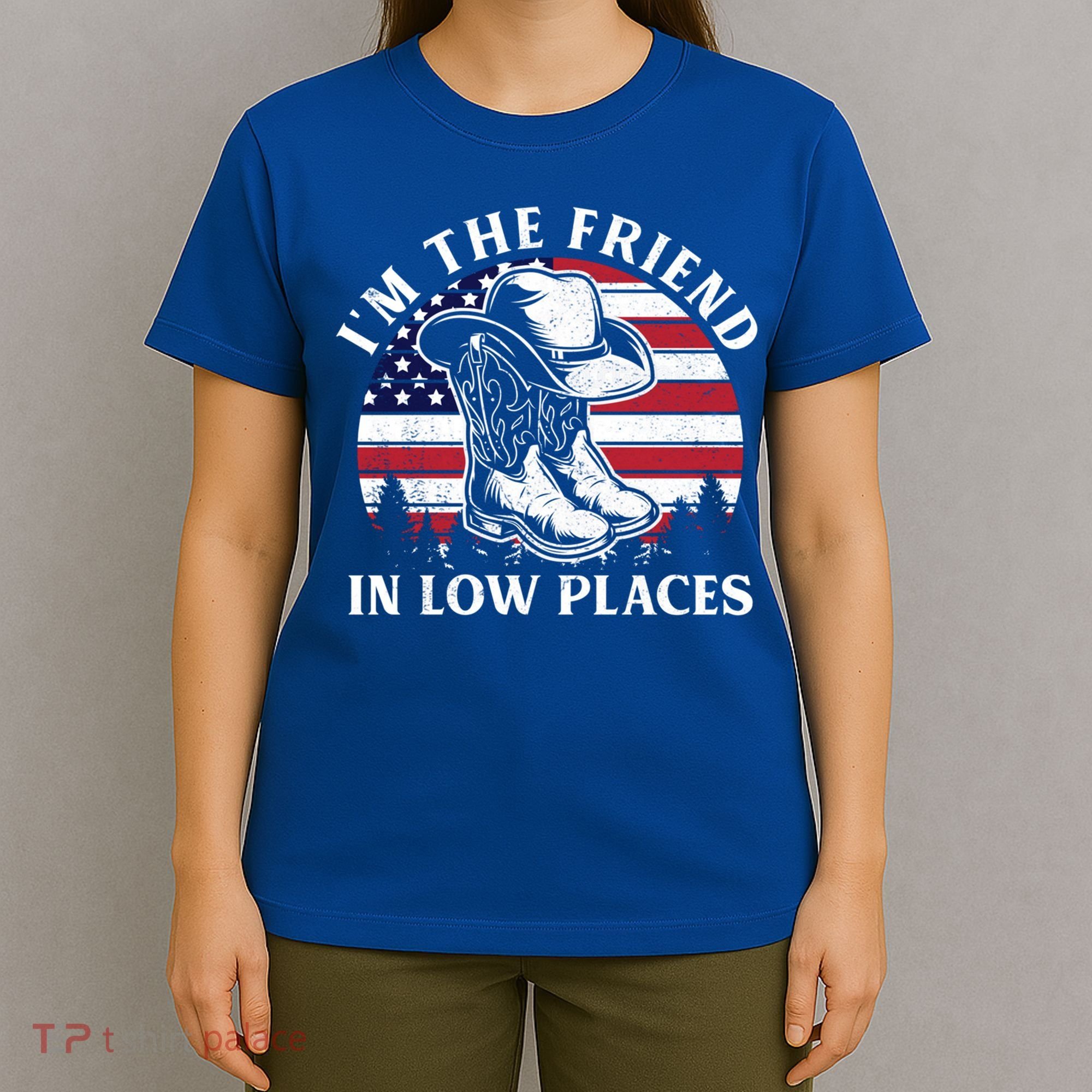 IM The Friend In Low Places Vintage Cow Hat Usa Flag Meaningful Gift T-Shirt