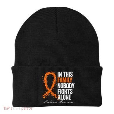 In This Family Nobody Fights Alone Leukemia Awareness Gift Beanie
