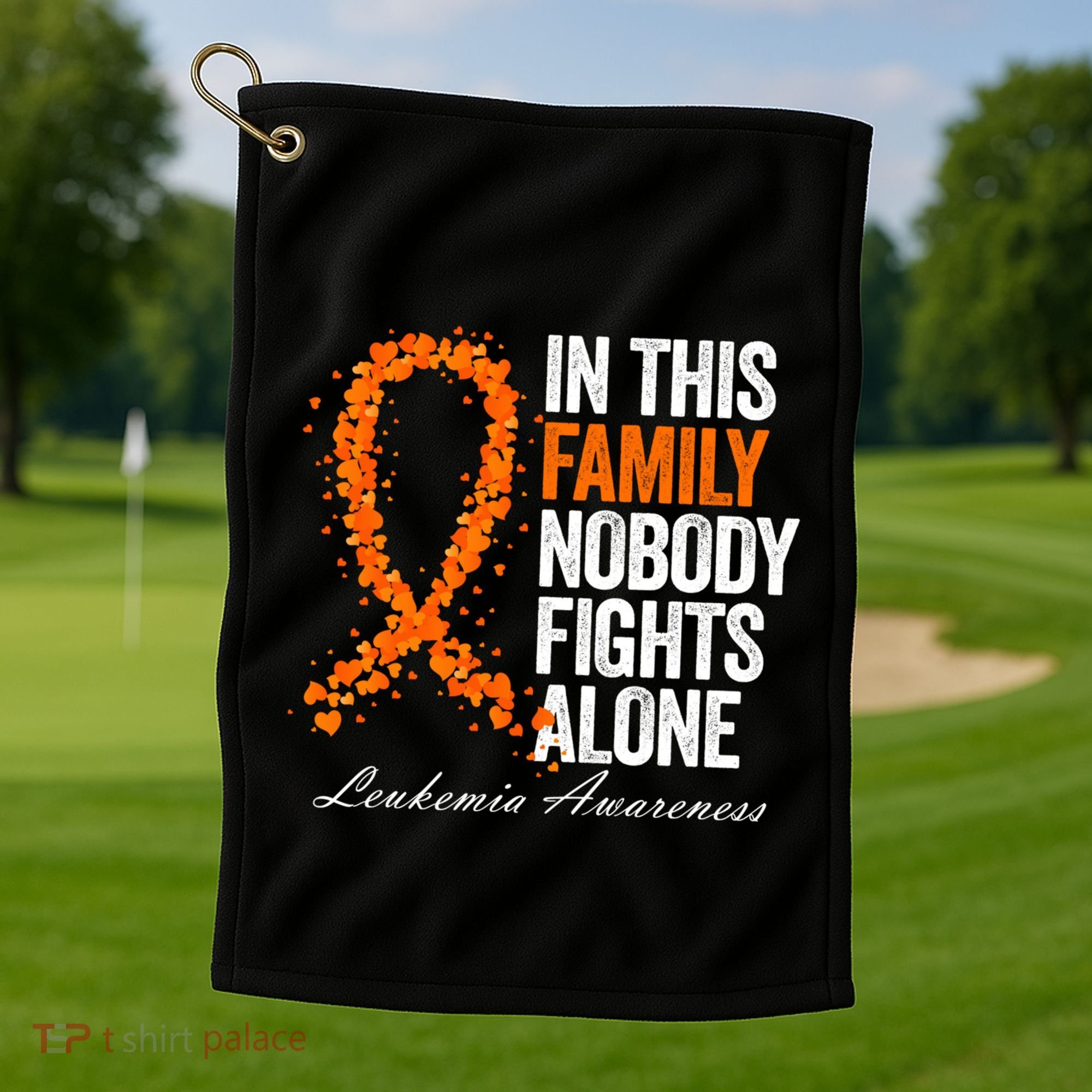 In This Family Nobody Fights Alone Leukemia Awareness Gift Golf Towel