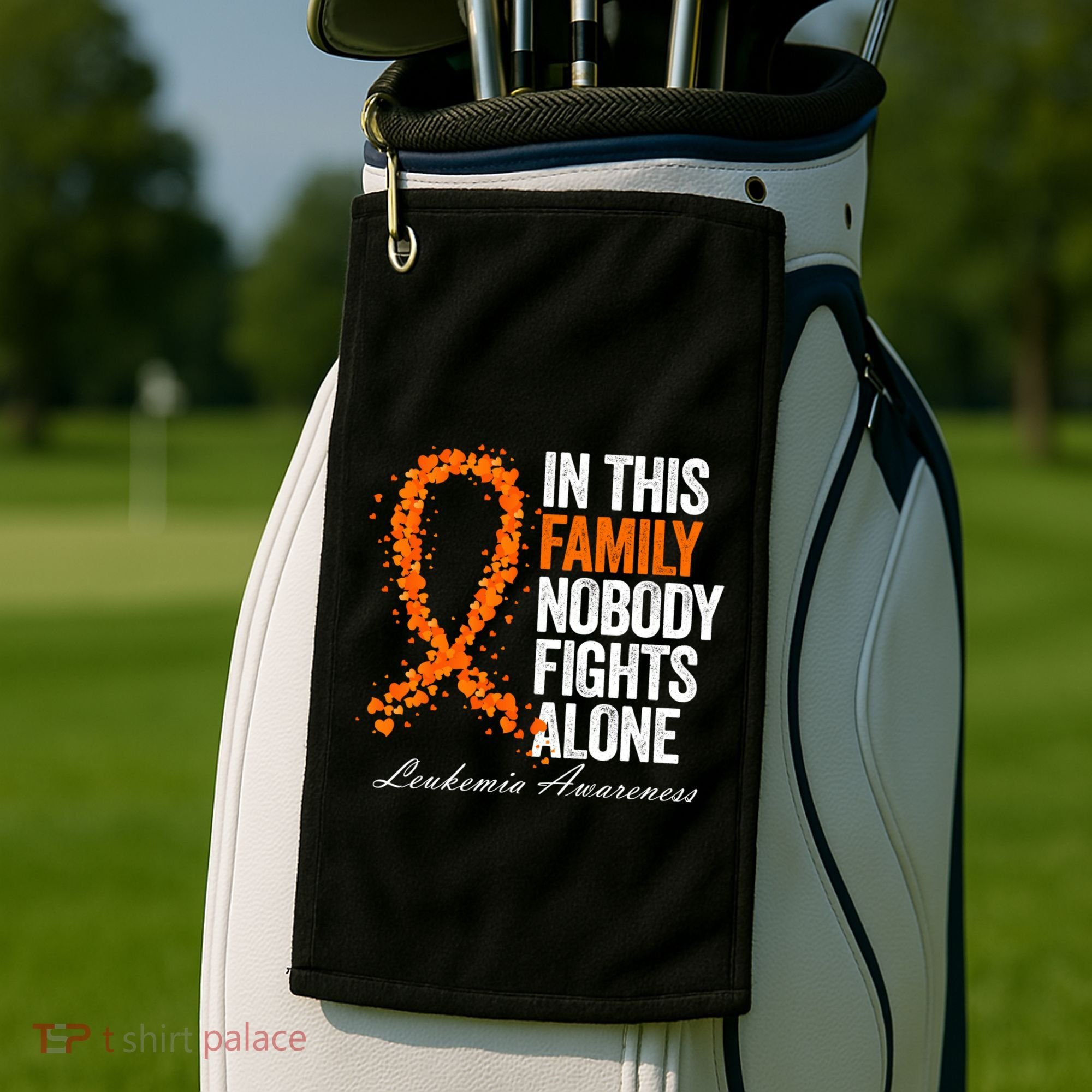 In This Family Nobody Fights Alone Leukemia Awareness Gift Golf Towel