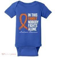 In This Family Nobody Fights Alone Leukemia Awareness Gift Baby Bodysuit thumb 0