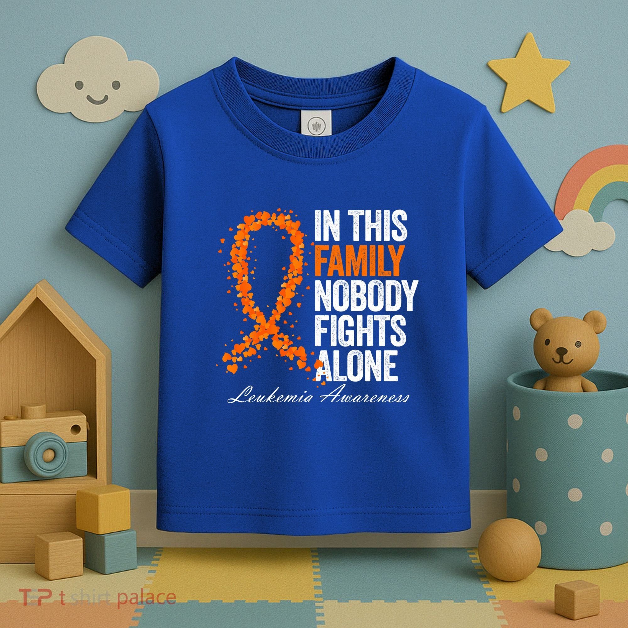 In This Family Nobody Fights Alone Leukemia Awareness Gift Toddler T-Shirt