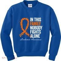 In This Family Nobody Fights Alone Leukemia Awareness Gift Kids Sweatshirt thumb 0