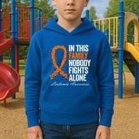 In This Family Nobody Fights Alone Leukemia Awareness Gift Kids Hoodie thumb 2