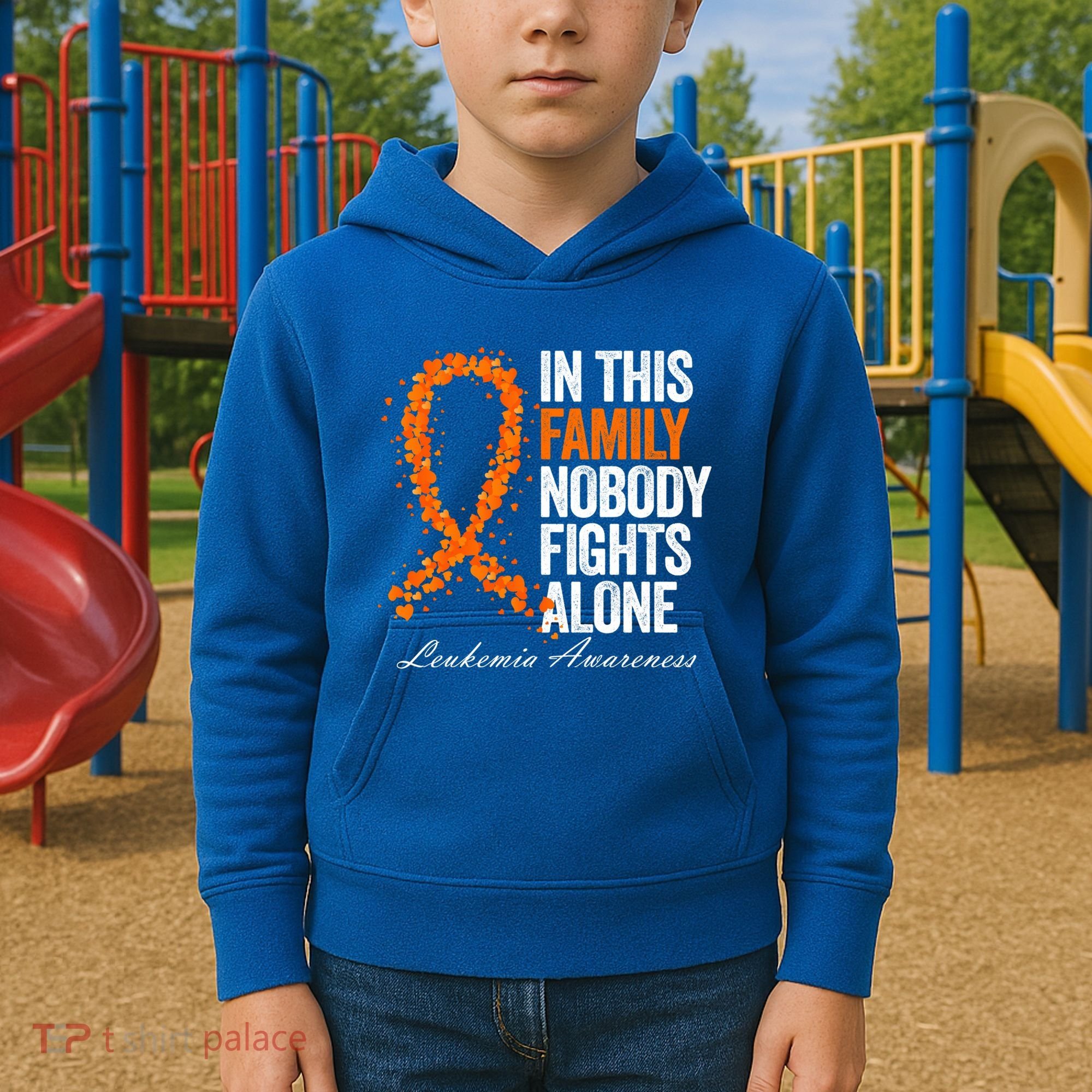 In This Family Nobody Fights Alone Leukemia Awareness Gift Kids Hoodie