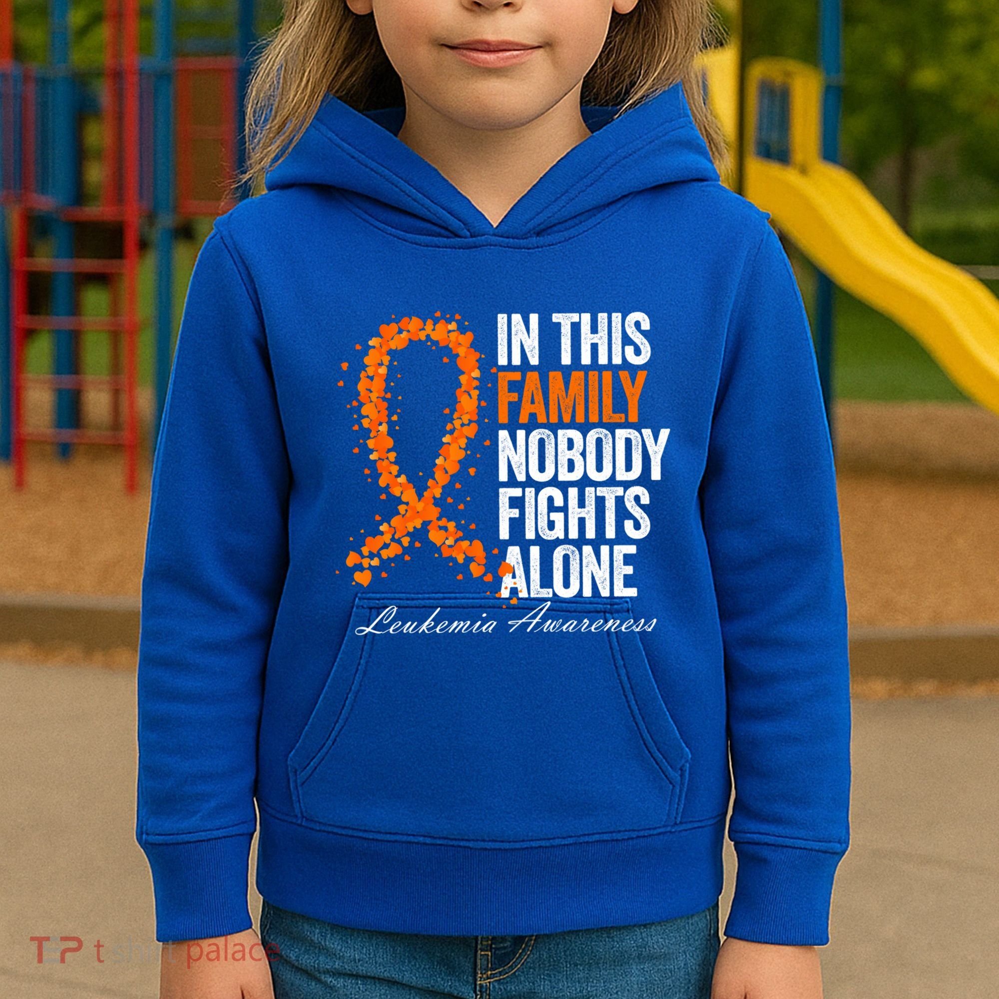 In This Family Nobody Fights Alone Leukemia Awareness Gift Kids Hoodie