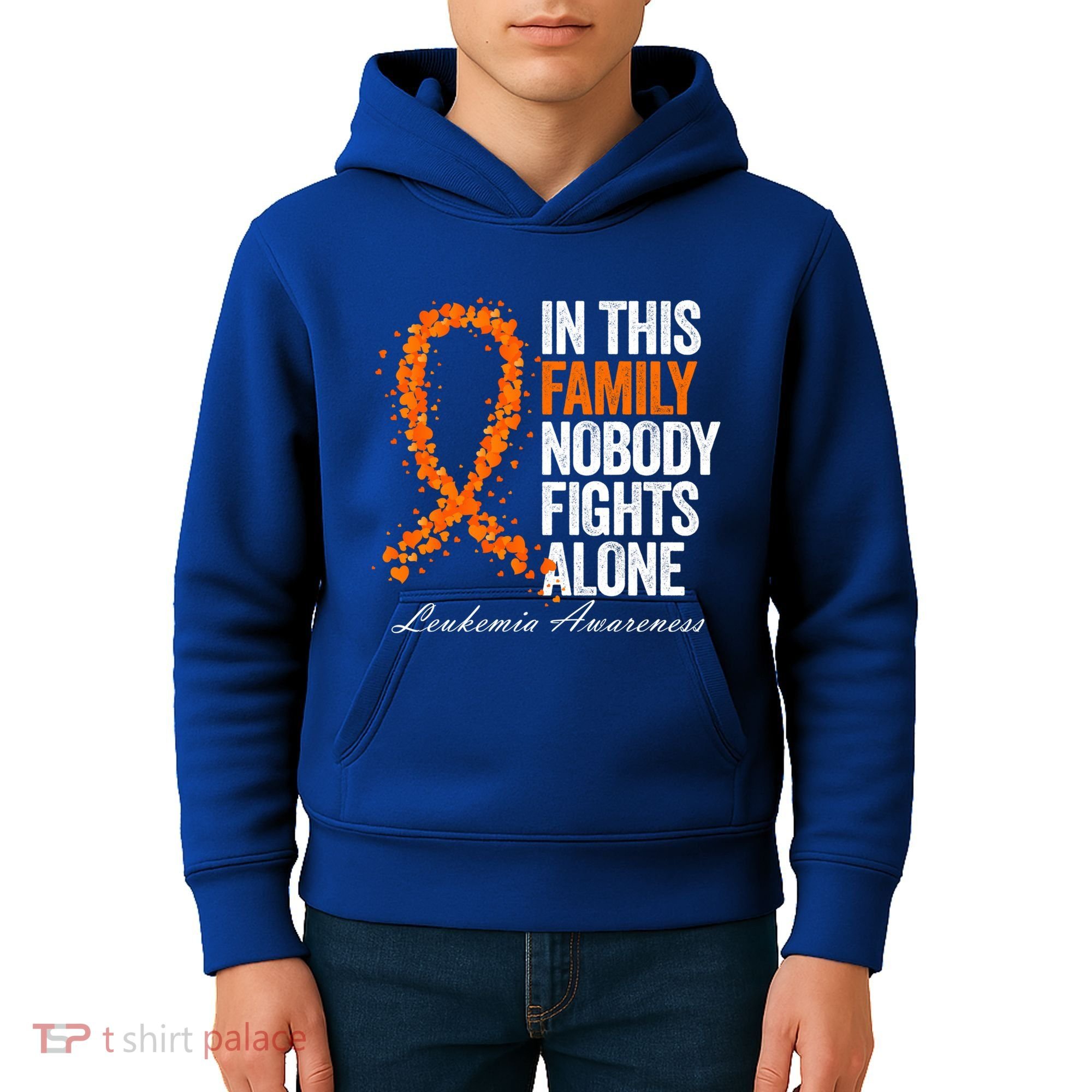 In This Family Nobody Fights Alone Leukemia Awareness Gift Kids Hoodie
