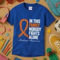 In This Family Nobody Fights Alone Leukemia Awareness Gift Kids T-Shirt thumb 3