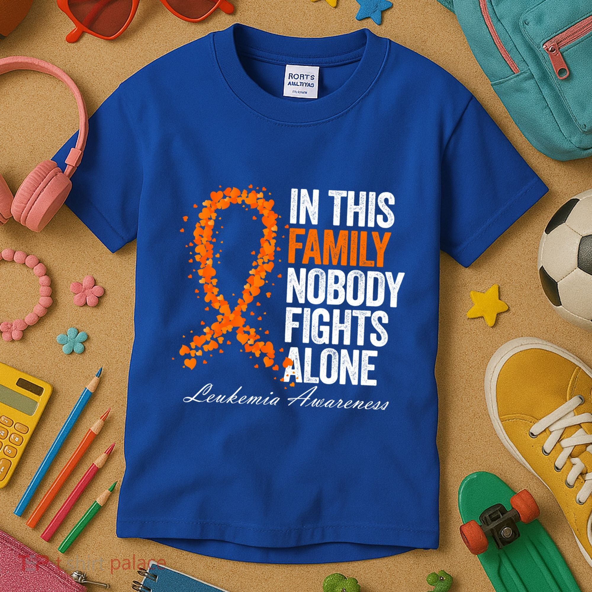 In This Family Nobody Fights Alone Leukemia Awareness Gift Kids T-Shirt