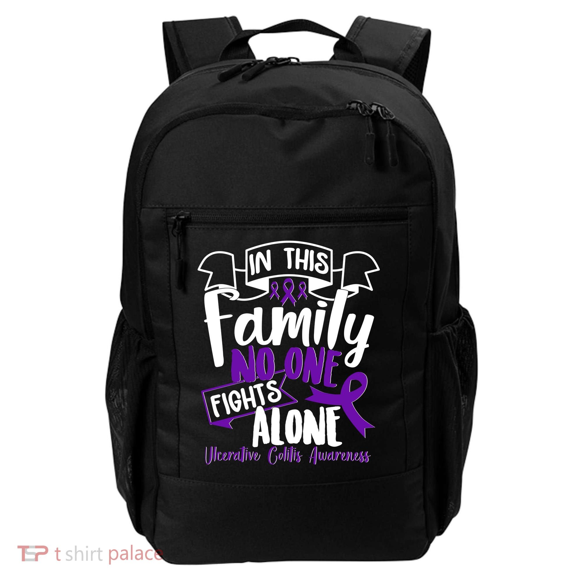In This Family No One Fights Alone Ulcerative Colitis Awareness Backpack