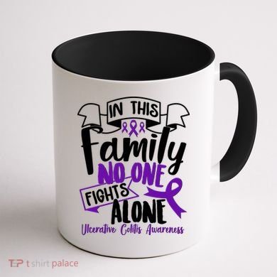 In This Family No One Fights Alone Ulcerative Colitis Awareness Coffee Mug back