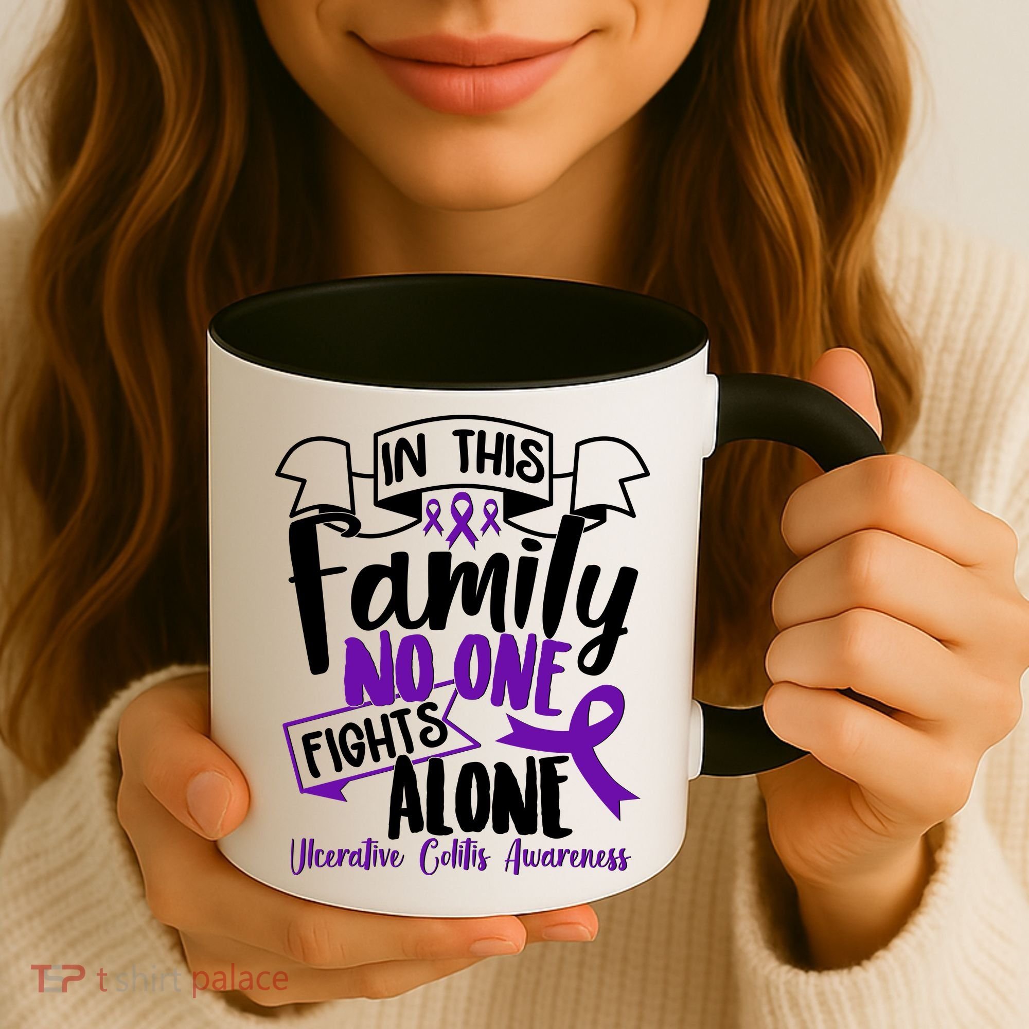 In This Family No One Fights Alone Ulcerative Colitis Awareness Coffee Mug