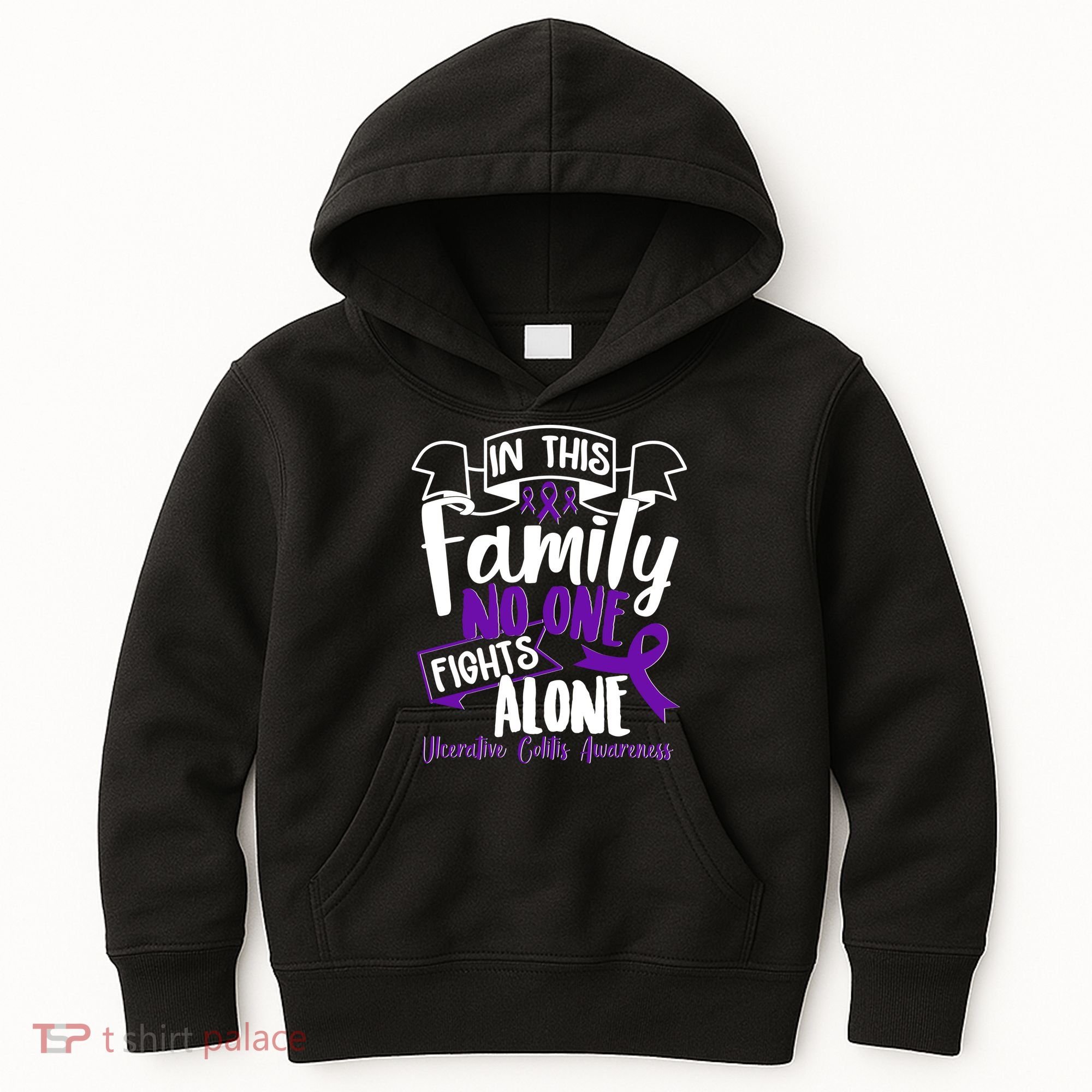 In This Family No One Fights Alone Ulcerative Colitis Awareness Kids Hoodie