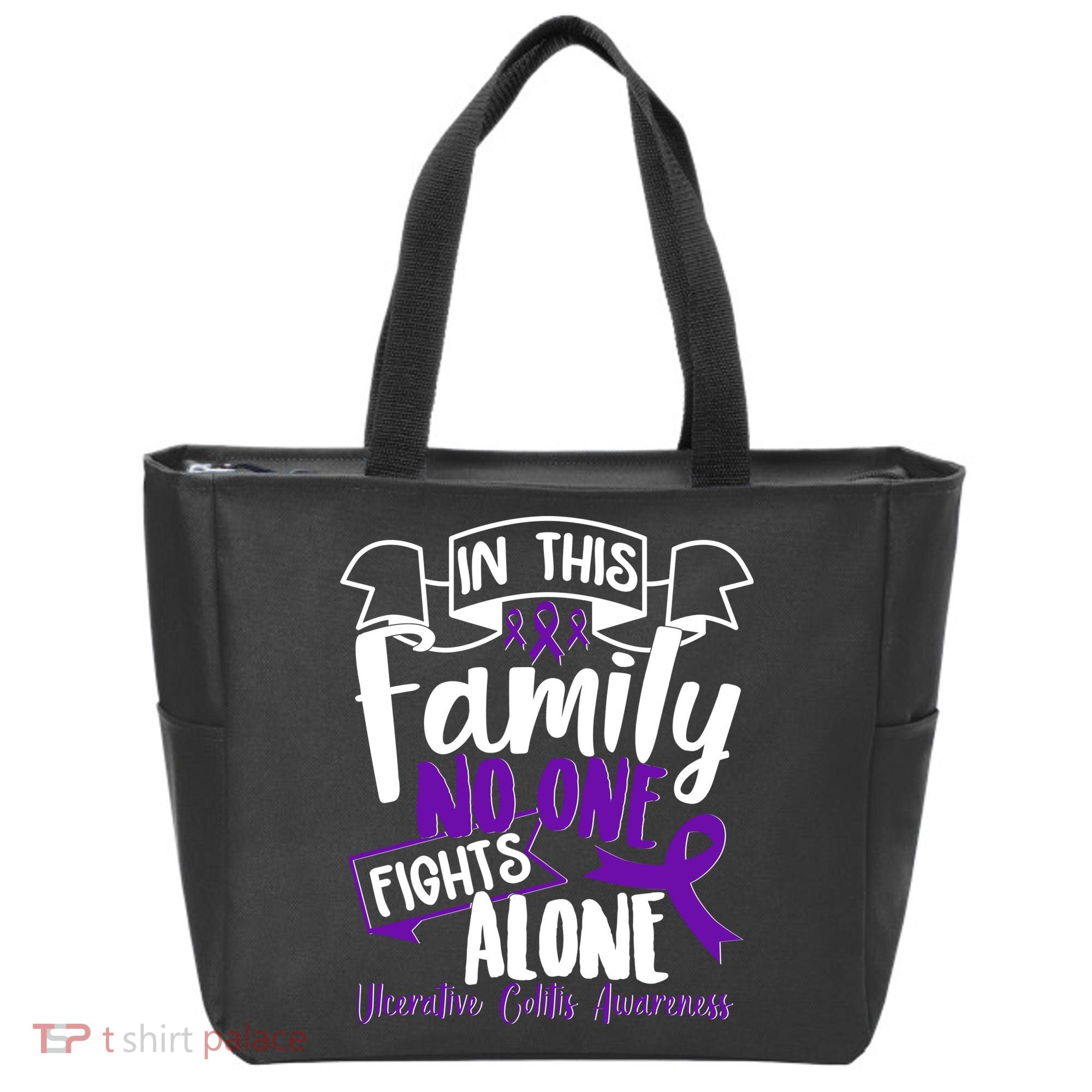 In This Family No One Fights Alone Ulcerative Colitis Awareness Tote Bag