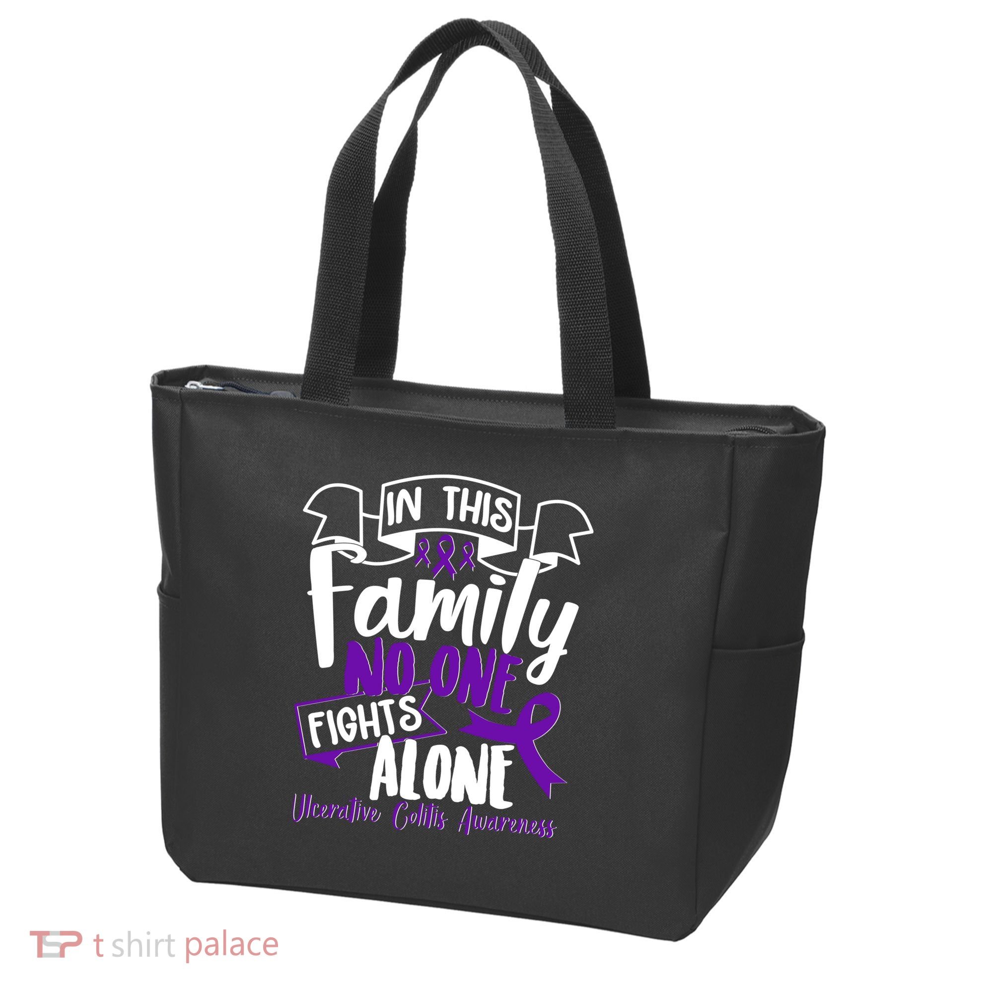 In This Family No One Fights Alone Ulcerative Colitis Awareness Tote Bag