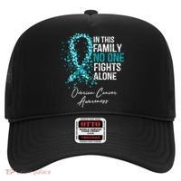 In This Family No One Fights Alone Ovarian Cancer Awareness Gift Hat thumb 0