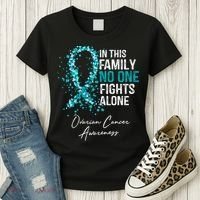 In This Family No One Fights Alone Ovarian Cancer Awareness Gift Women's T-Shirt thumb 3
