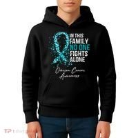 In This Family No One Fights Alone Ovarian Cancer Awareness Gift Kids Hoodie thumb 4