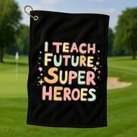 I Teach Future Super Heroes Kindergarten Teacher Eletary Gift Golf Towel thumb 1