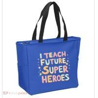 I Teach Future Super Heroes Kindergarten Teacher Eletary Gift Tote Bag thumb 2