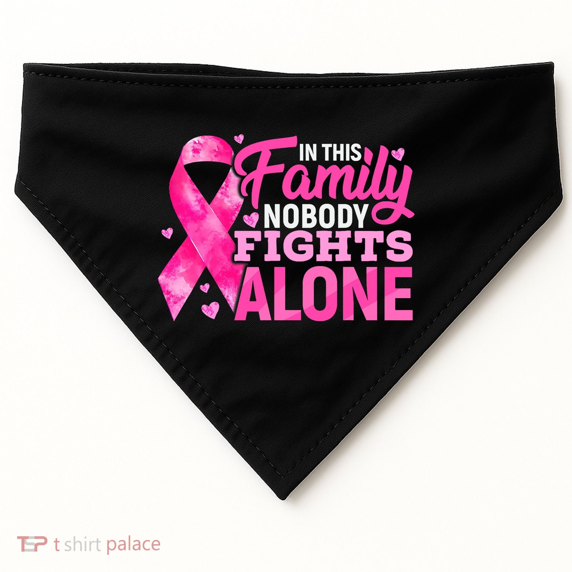 In This Family Nobody Fights Alone Breast Cancer Awareness USA-Made Doggie Bandana