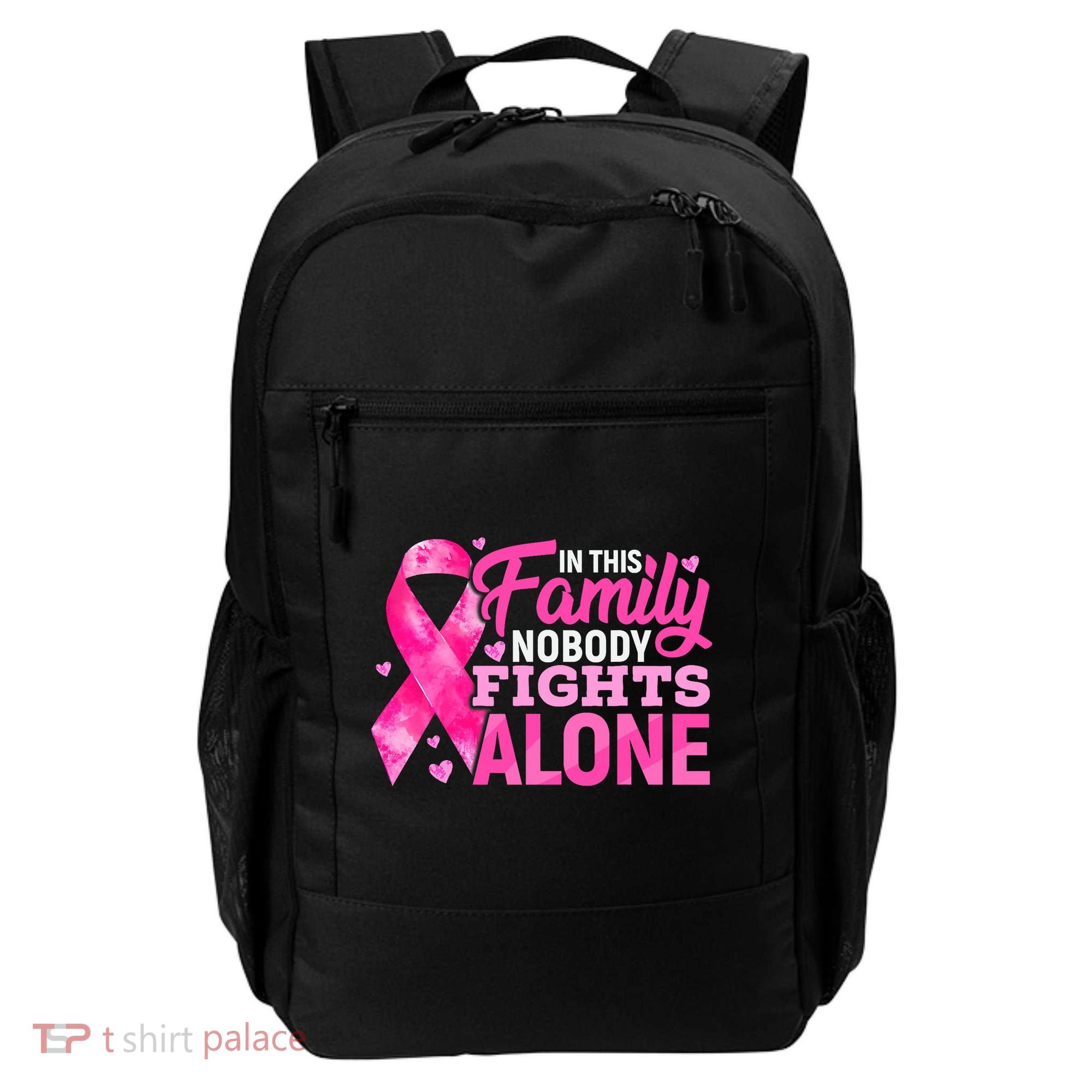 In This Family Nobody Fights Alone Breast Cancer Awareness Backpack