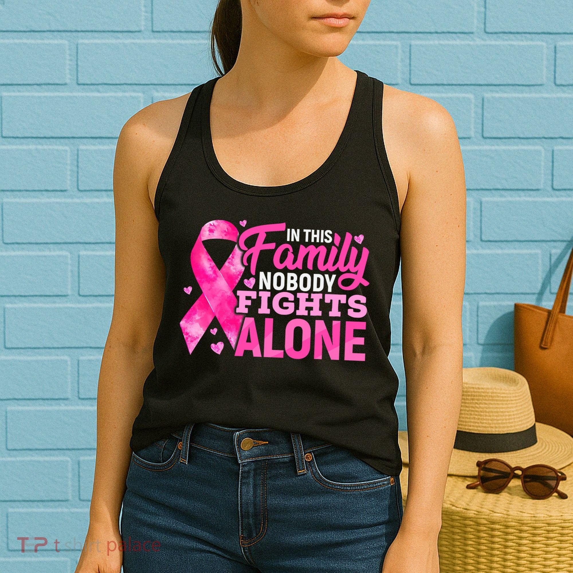 In This Family Nobody Fights Alone Breast Cancer Awareness Women's Tank Top