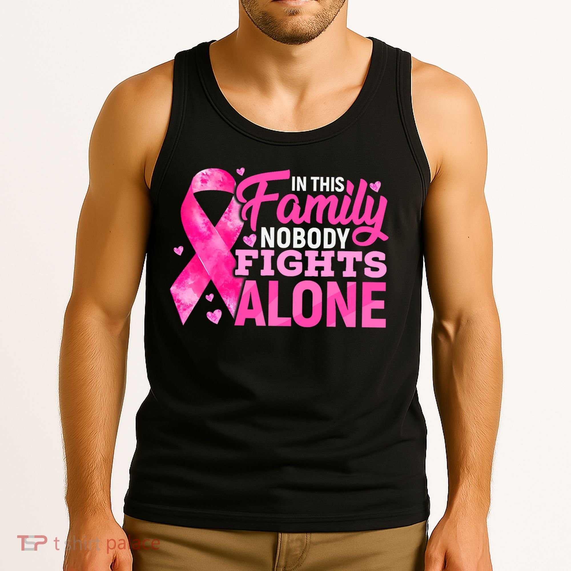 In This Family Nobody Fights Alone Breast Cancer Awareness Tank Top