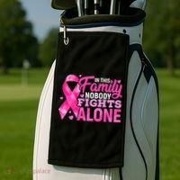 In This Family Nobody Fights Alone Breast Cancer Awareness Golf Towel thumb 2