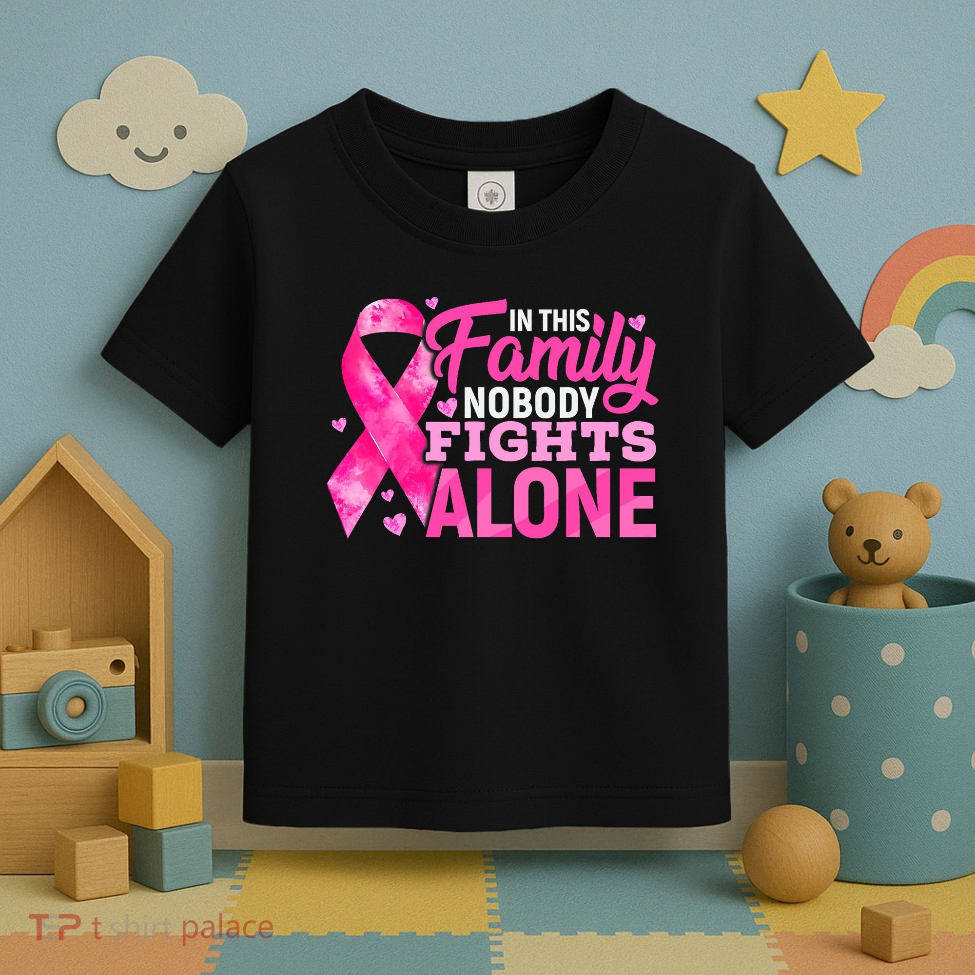In This Family Nobody Fights Alone Breast Cancer Awareness Toddler T-Shirt
