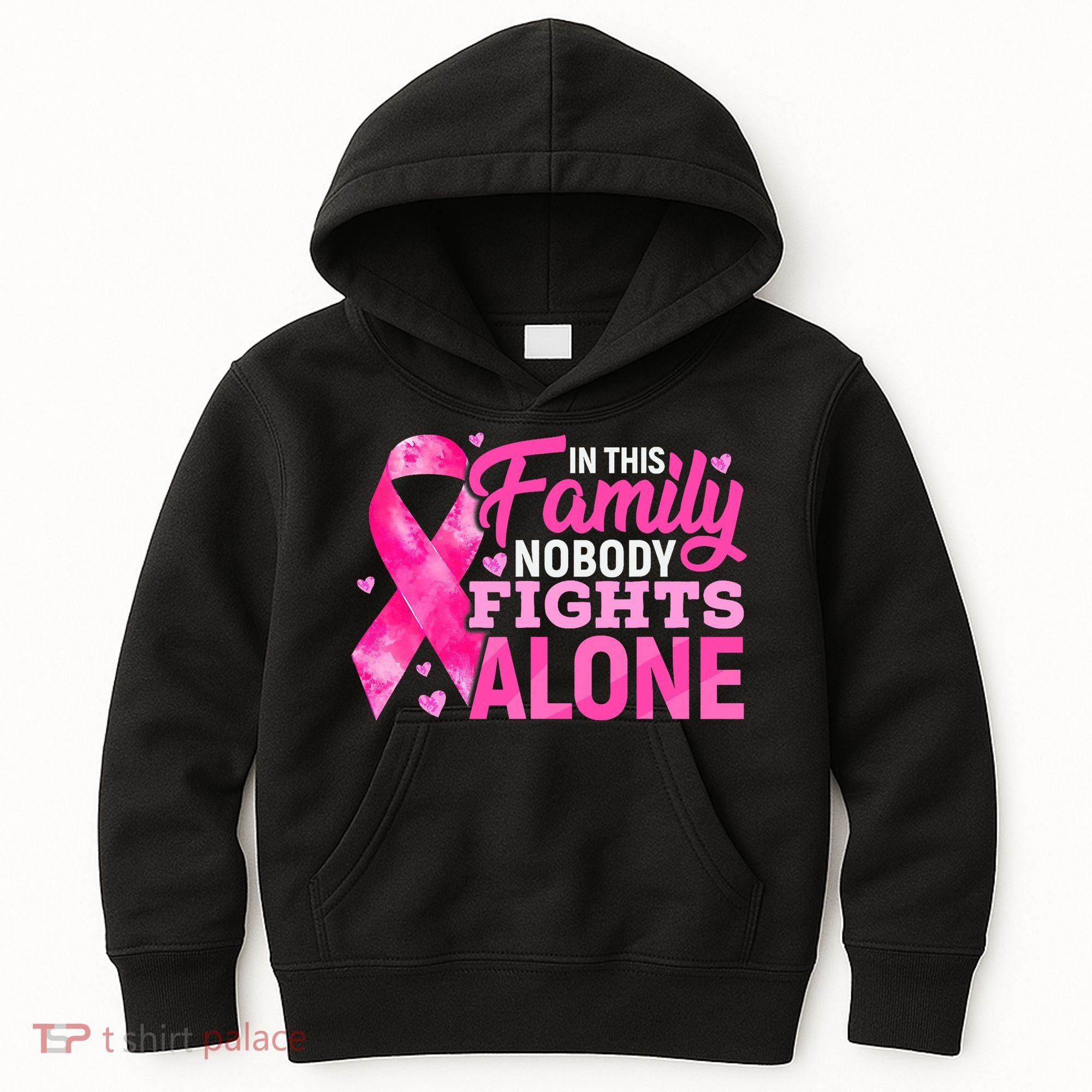 In This Family Nobody Fights Alone Breast Cancer Awareness Kids Hoodie