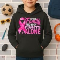 In This Family Nobody Fights Alone Breast Cancer Awareness Kids Hoodie thumb 2