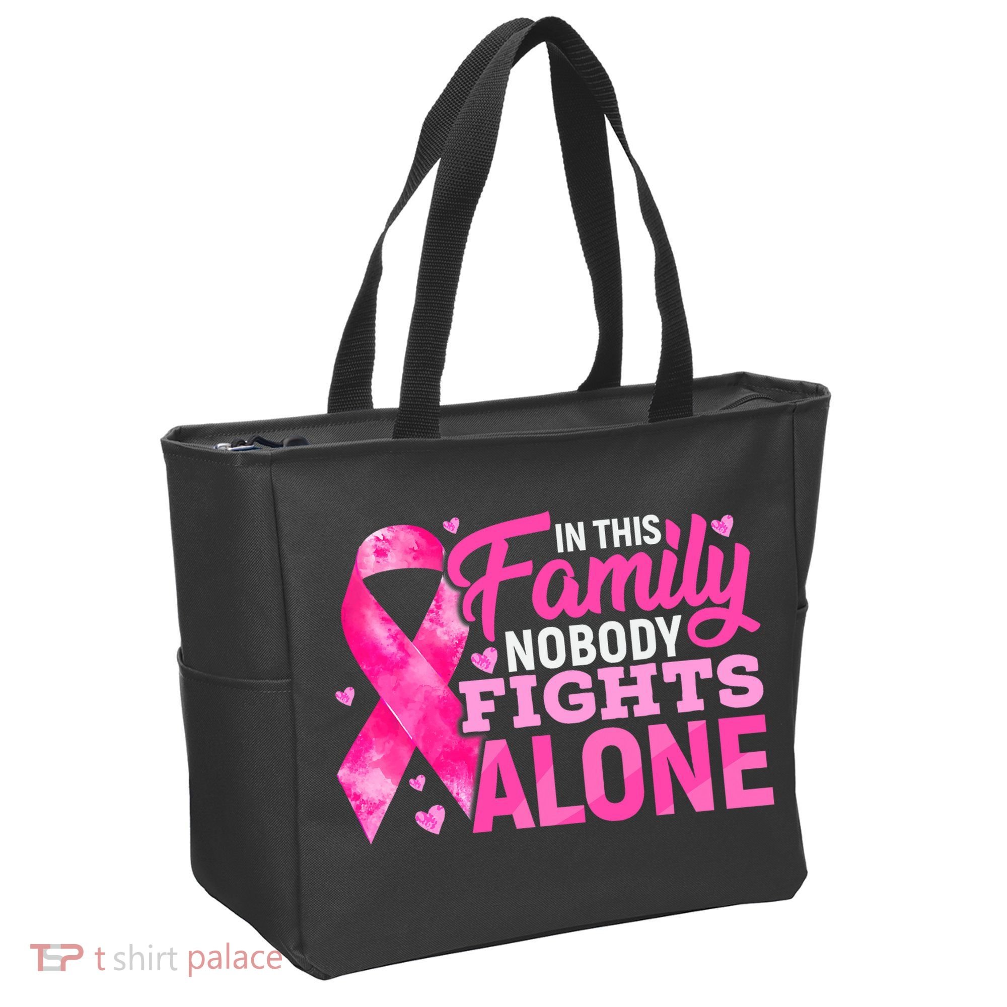In This Family Nobody Fights Alone Breast Cancer Awareness Tote Bag