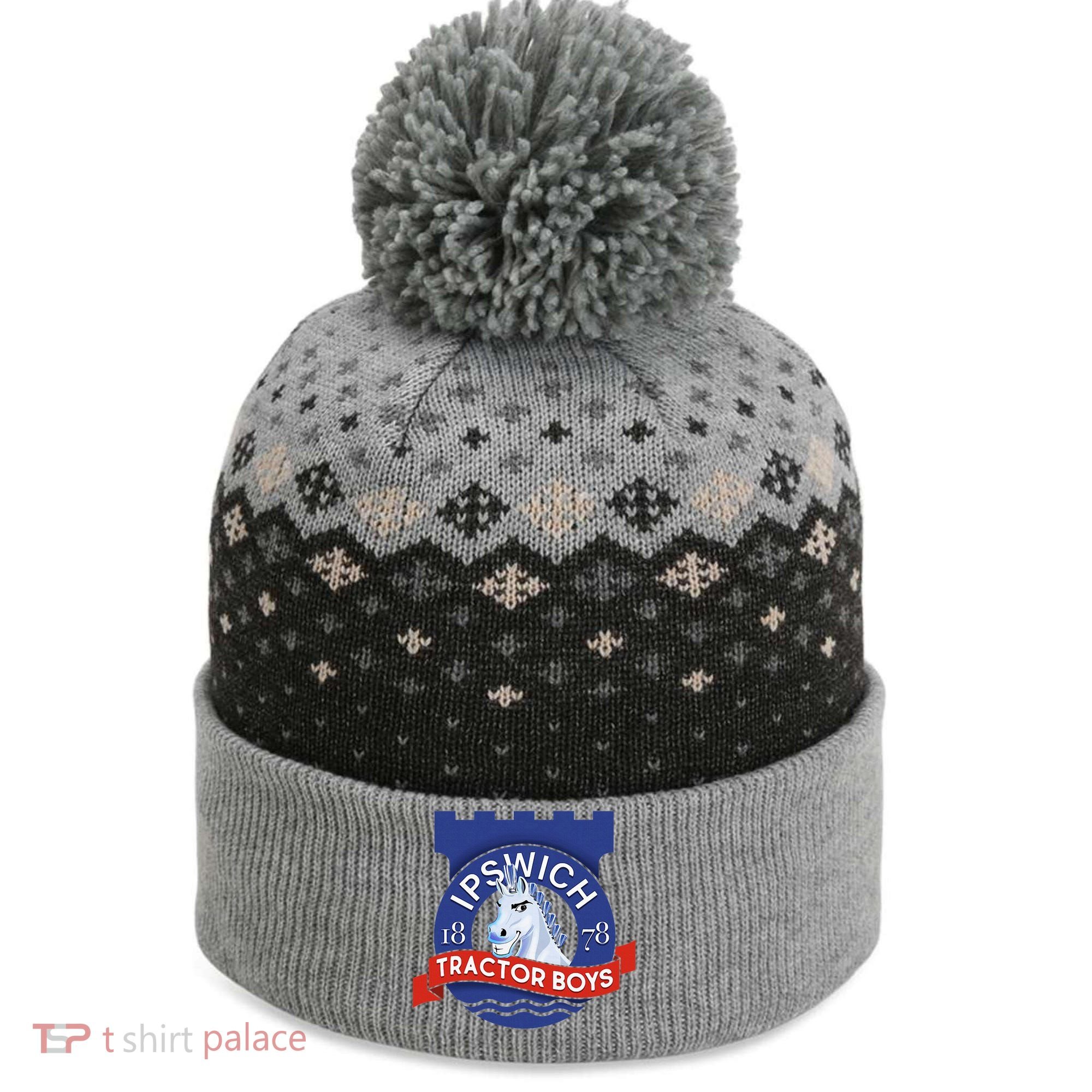 Ipswich Town Fan Tractor Suffolk Punch Badge The Baniff Cuffed Pom Beanie